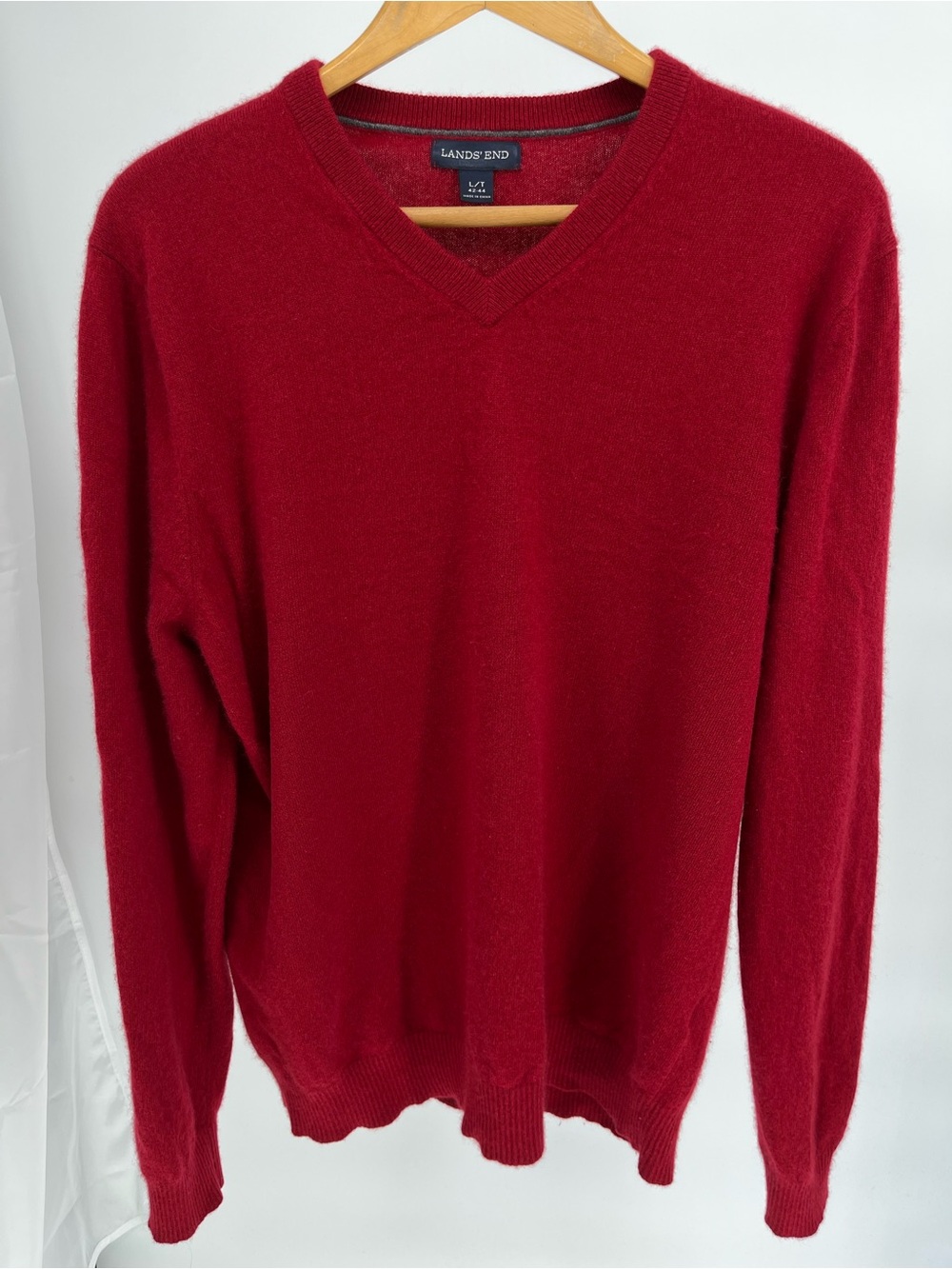 Vintage Lands’ End Men’s 100% Cashmere V-Neck Sweater Red L/T